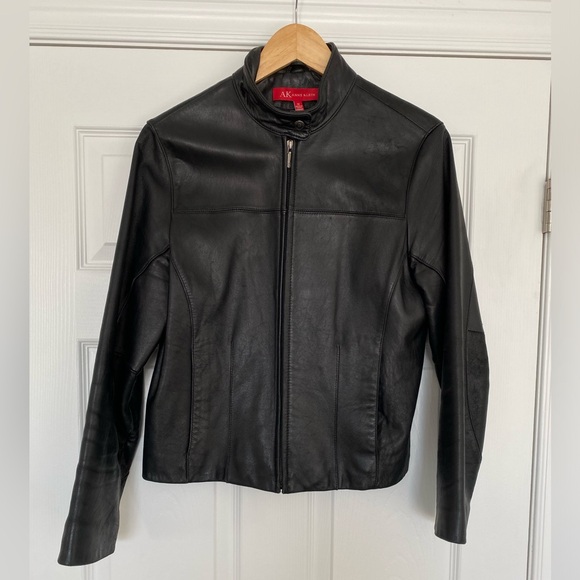 Anne Klein black leather moto jacket Size medium - Picture 2 of 10